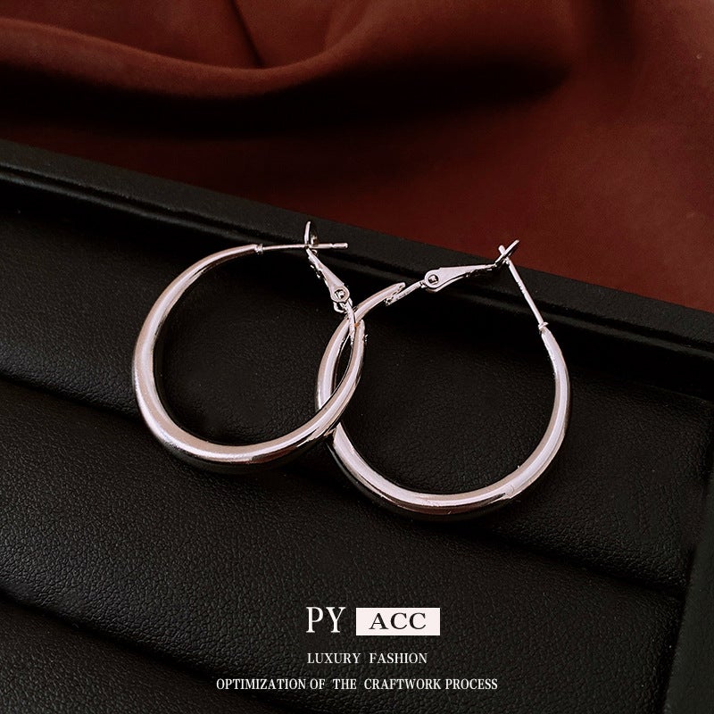 Cold Wind Personality Silver Needle Plain Ring Earrings Simple Earrings Ins Fashion High-End Earrings - Image 3